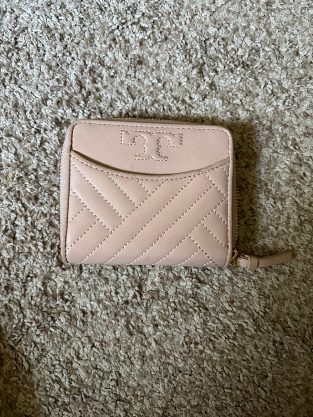 Tory Burch Blush Quilted Leather Zip Wallet